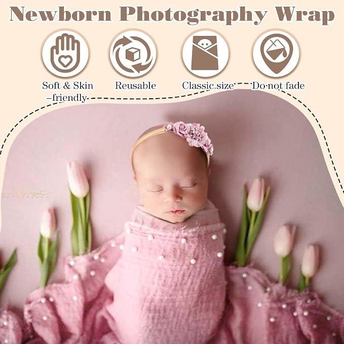 Buryeah 7 Pcs Baby Photoshoot Props Wrap Kit Includes 3 Pcs 66.9 x 35.4'' - Image 4