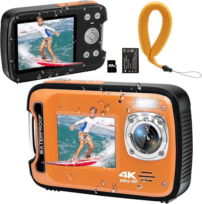 Underwater Camera 4K 48MP Autofocus Selfie Dual Screen Waterproof by YEEIN