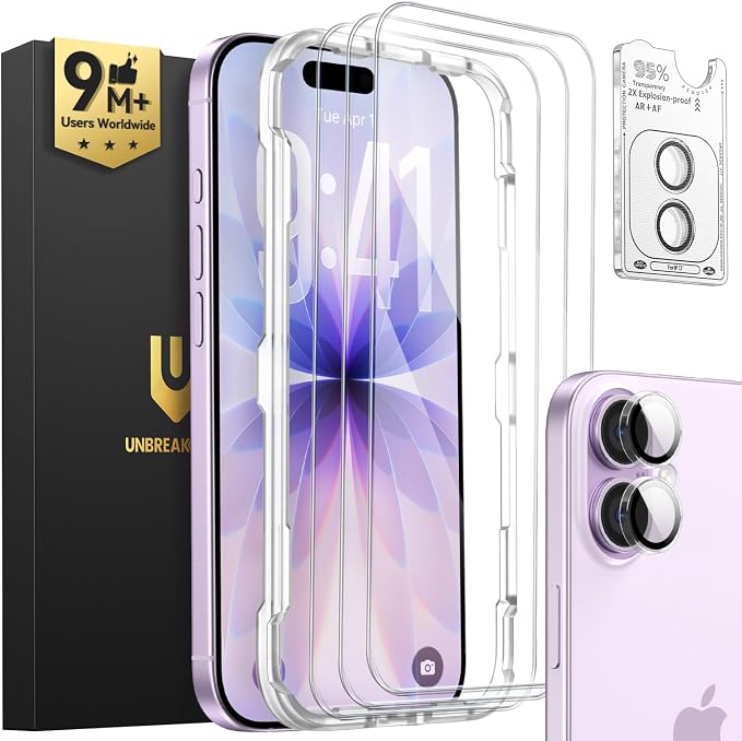 UNBREAKcable iPhone 17 Screen Protector 3-Pack, Upgraded Dual-Tempered Glass + by UNBREAKcable