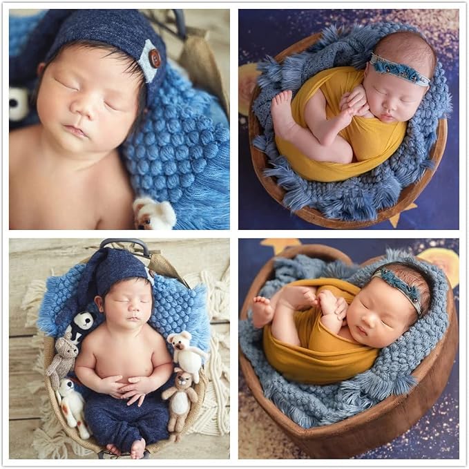 Zeroest Baby Photography Props Basket Braid Wool Wrap Newborn Photo Shoot - Image 7