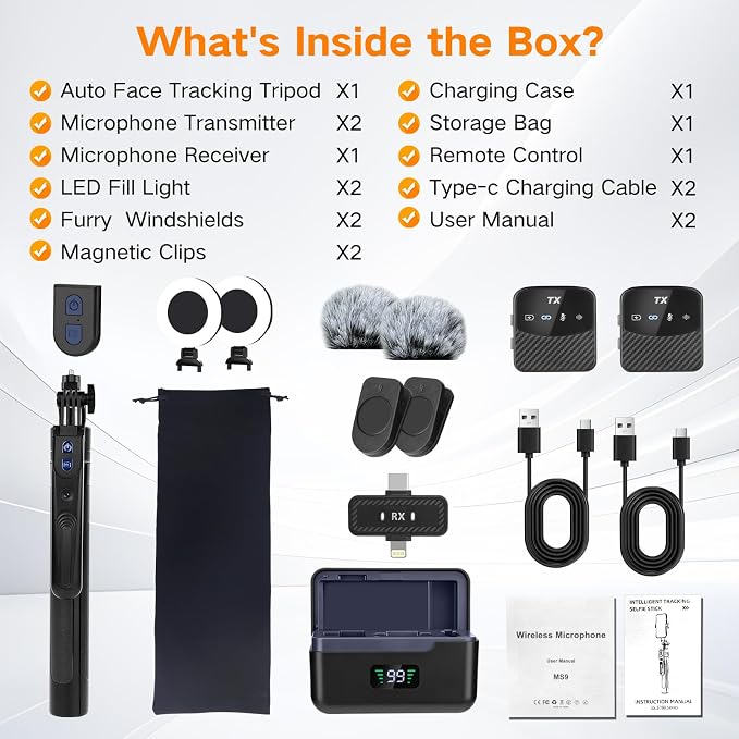 Professional Vlogging Kit for iPhone/Android, 70”Auto Face Tracking Tripod for - Image 7