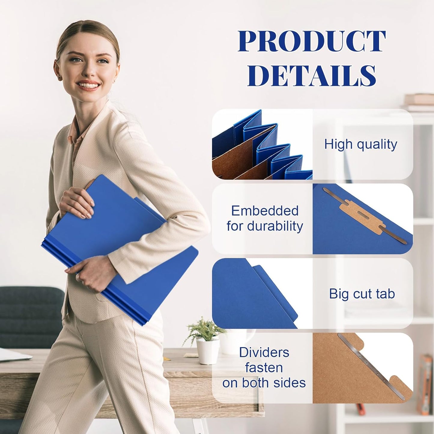 36 Pcs Classification Folders Letter Size, 3 Divider Pressboard File Folder with Fasteners, Expanding File Organizer Bulk for Teachers, Clergy, Office, Church, Christmas Donations (Dark Blue)
