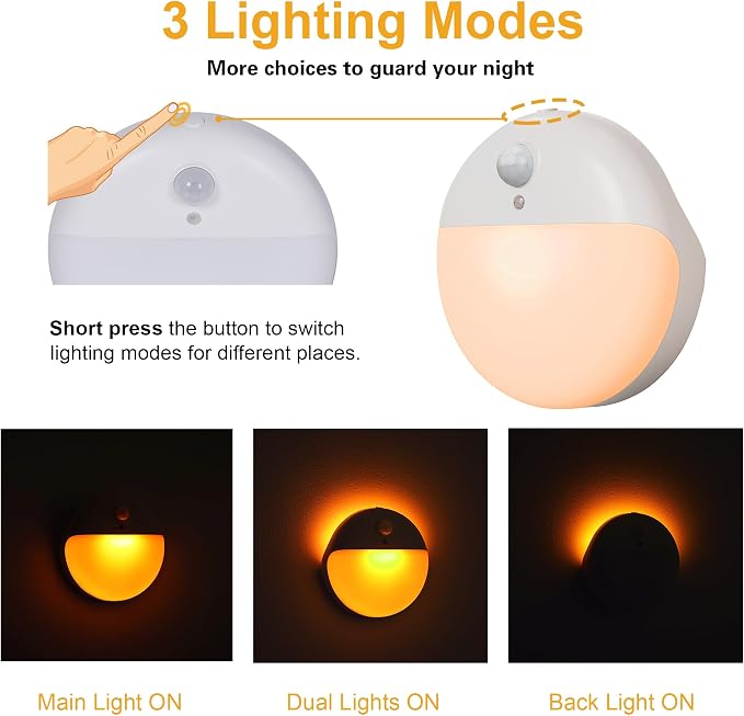 YUNLEX 2 Pack Amber Night Light, Battery Operated Night Light, 2.6" Small - Image 5