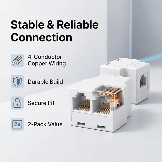 RJ11 Phone Jack Splitter with Cable, 1 to 2 Way Telephone Splitter Adapter - Image 4