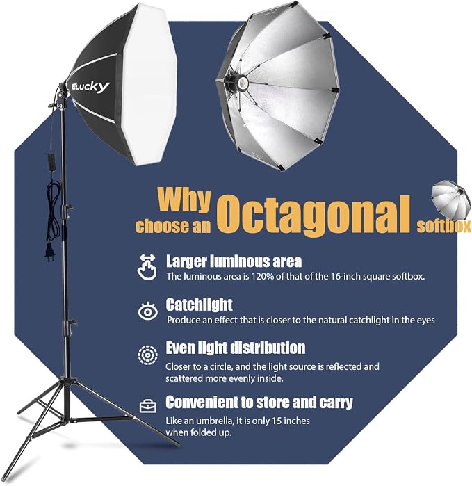EZLucky 2-Pack 20" Octagonal Softbox Lighting Kit, Studio Lights - Image 7