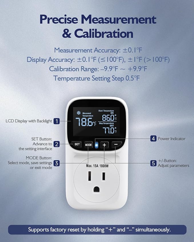 Digital Temperature Controller, Heating & Cooling Thermostat Plug Outlet - Image 5