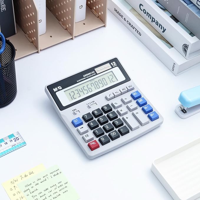 M&G Desk Calculator 12 Digit Extra Large LCD Display, Dual Solar Power and - Image 8