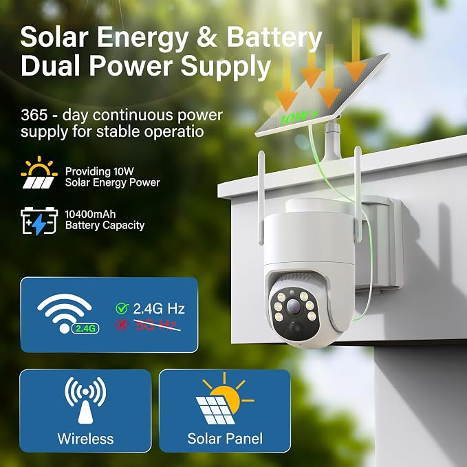 Security Camera Wireless Outdoor: Solar Camera Outdoor/Home/Dome, 360° Live View - Image 2