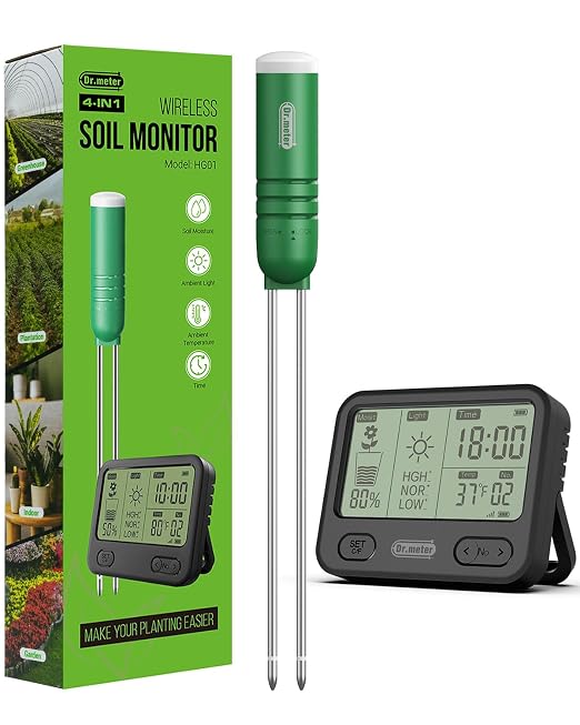 Dr.meter 4-in-1 Soil Moisture Meter, 300ft Wireless Soil Tester Sensor by Drmeter
