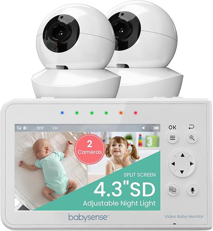 Babysense Baby Monitor with 2 Cameras and Audio 4.3", Non Wifi Baby Monitor by MostAwardedBabyMonitorBrand