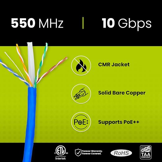 TRUE CABLE Cat6 Riser, 23AWG 4 Pair Solid Bare Copper, ETL Listed, Unshielded - Image 2