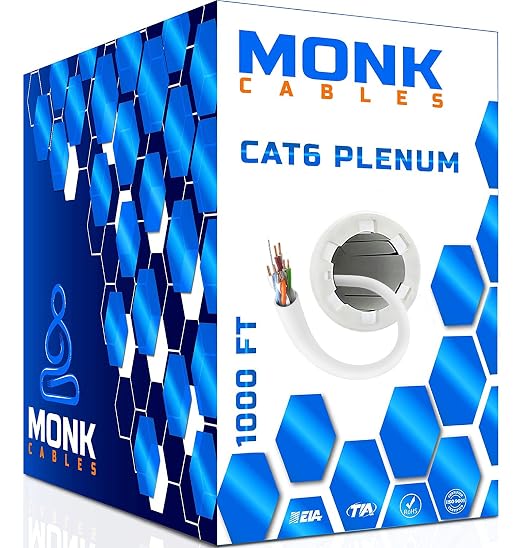 MONK CABLES | CAT6 Plenum Cable 1000ft | UTP, 550MHz | DSX-8000 Certified | by MONKCABLES