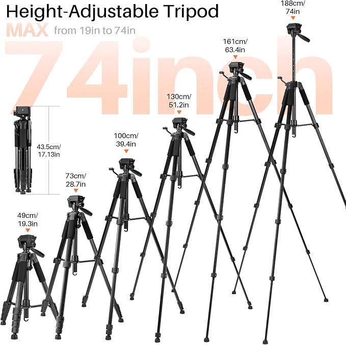 74'' Camera Tripod, Fotopro Lightweight Aluminum Travel Tripod - Image 2