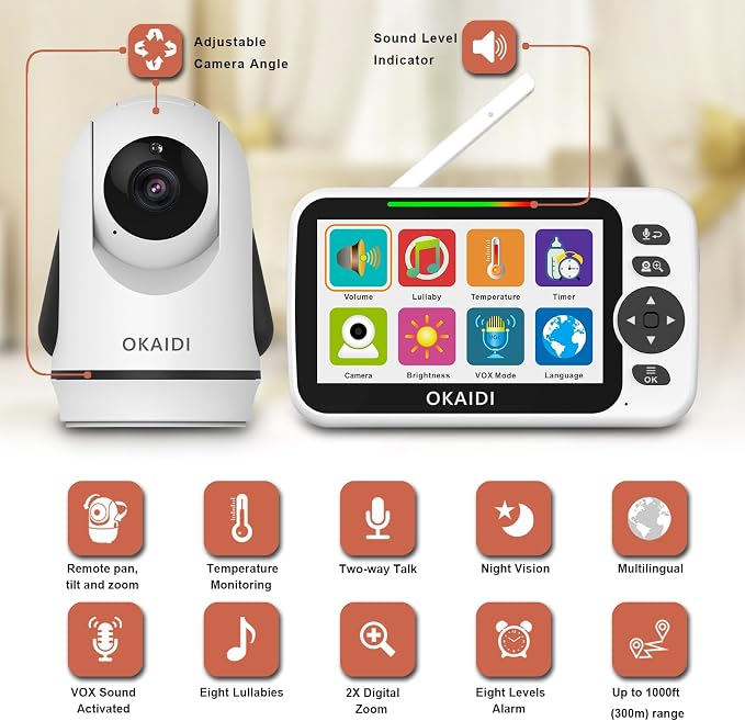 OKAIDI Video Baby Monitor with Camera and Audio, 30H Battery and 1000ft Range - Image 2