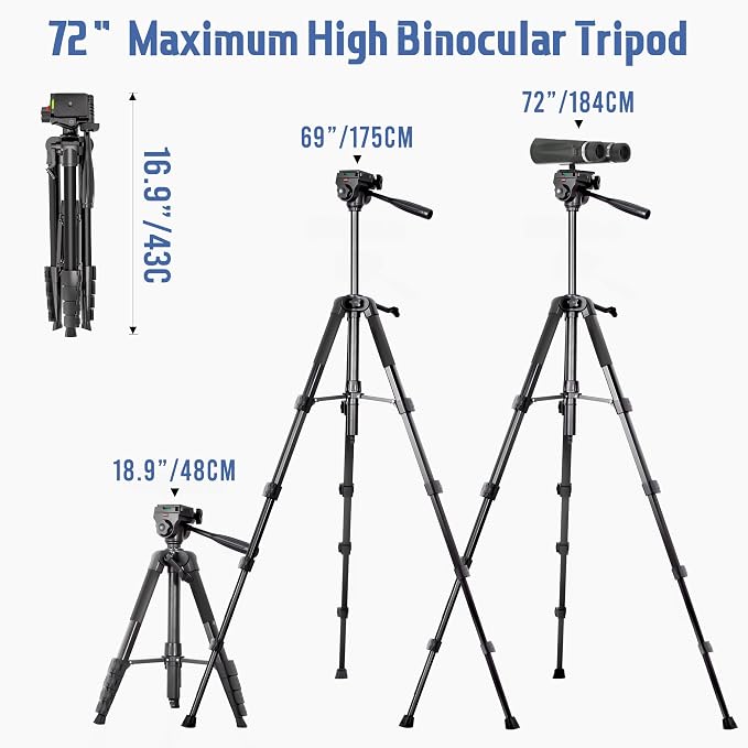 Binocular Tripod, 72” Spotting Scope Tripod Stand - Image 2