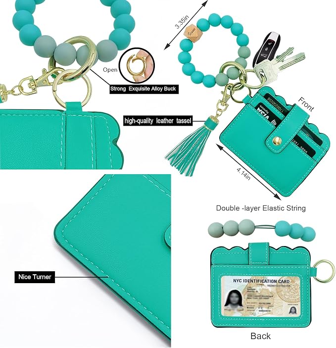 Keychain Wallet Wristlet Small Credit Card Holder Bracelet Key Chain Purse - Image 3