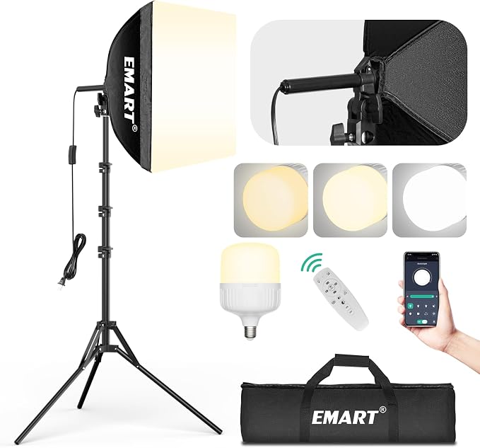 EMART Softbox Photography Lighting Kit, 50W 3000K-6000K LED Bulb by EMART