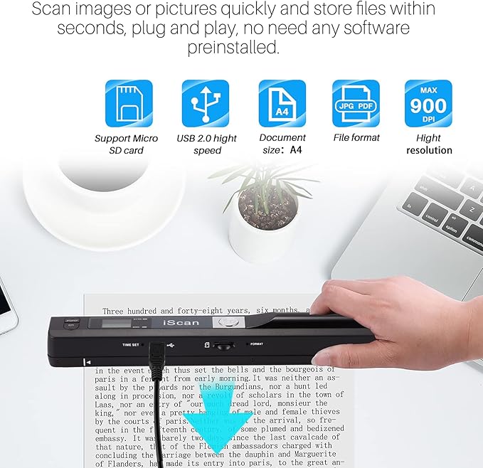 Portable Document Scanner, AOZBZ 900DPI Handheld Image Scanner, Scanning Wand - Image 3