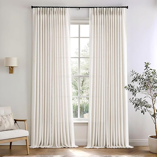 Memory Trained Pinch Pleated Curtains 96 Inches Long, Viral Linen Pinch Pleat by ANRODUO