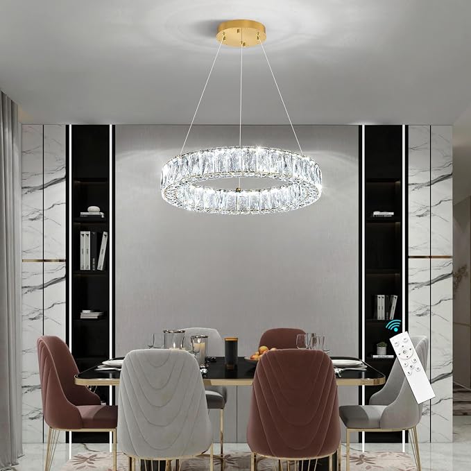 HAIXIANG Modern Crystal Chandelier Dimmable LED 16 Inch Ring Pendant Lights - Image 8