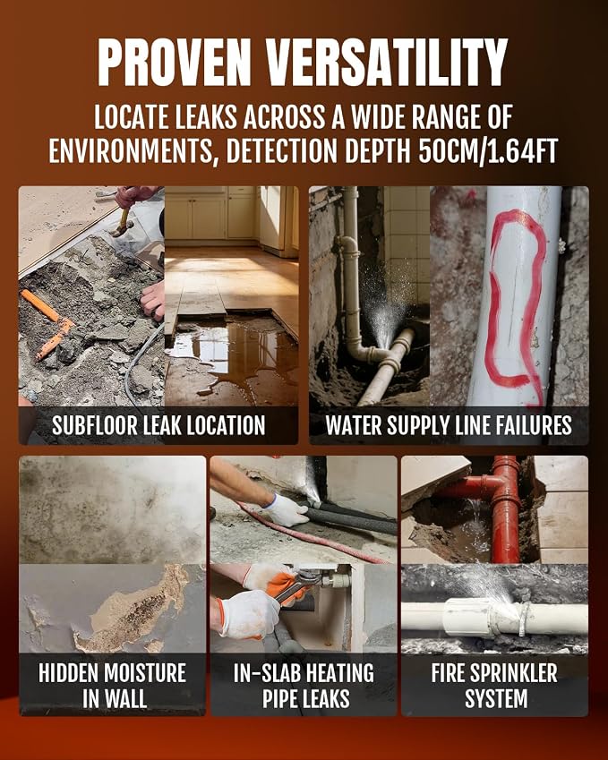 Indoor/Outdoor Underground Water Leak Detector, 5m Depth Plumber Leak Detector - Image 3