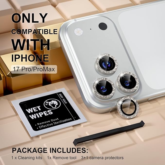 Misea Compatible for iPhone 17 Pro/iPhone 17 Pro Max Camera Lens Protector Bling - Image 2