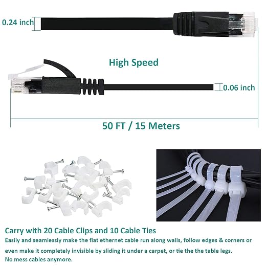 DAYEDZ Ethernet Cable 50 ft, Cat 6 LAN Cable Ethernet Cord, Slim Long Flat - Image 4