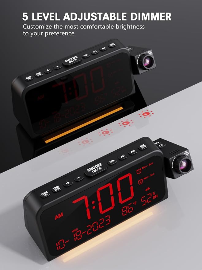 Projection Alarm Clock for Bedroom Ceiling, Digital Clock Projector - Image 6