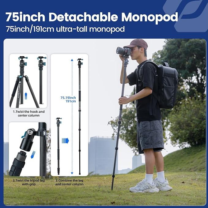 Fotopro 73" Carbon Fiber Tripod - Image 3