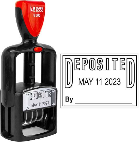 Self-Inking Rubber Date Office Stamp with Deposited Phrase - Black Ink - 12-Year Band