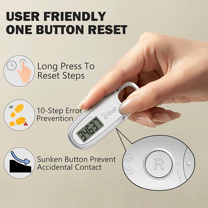 3D Pedometer for Walking with Removable Clip and Carabiner Simple Step Counter - Image 4