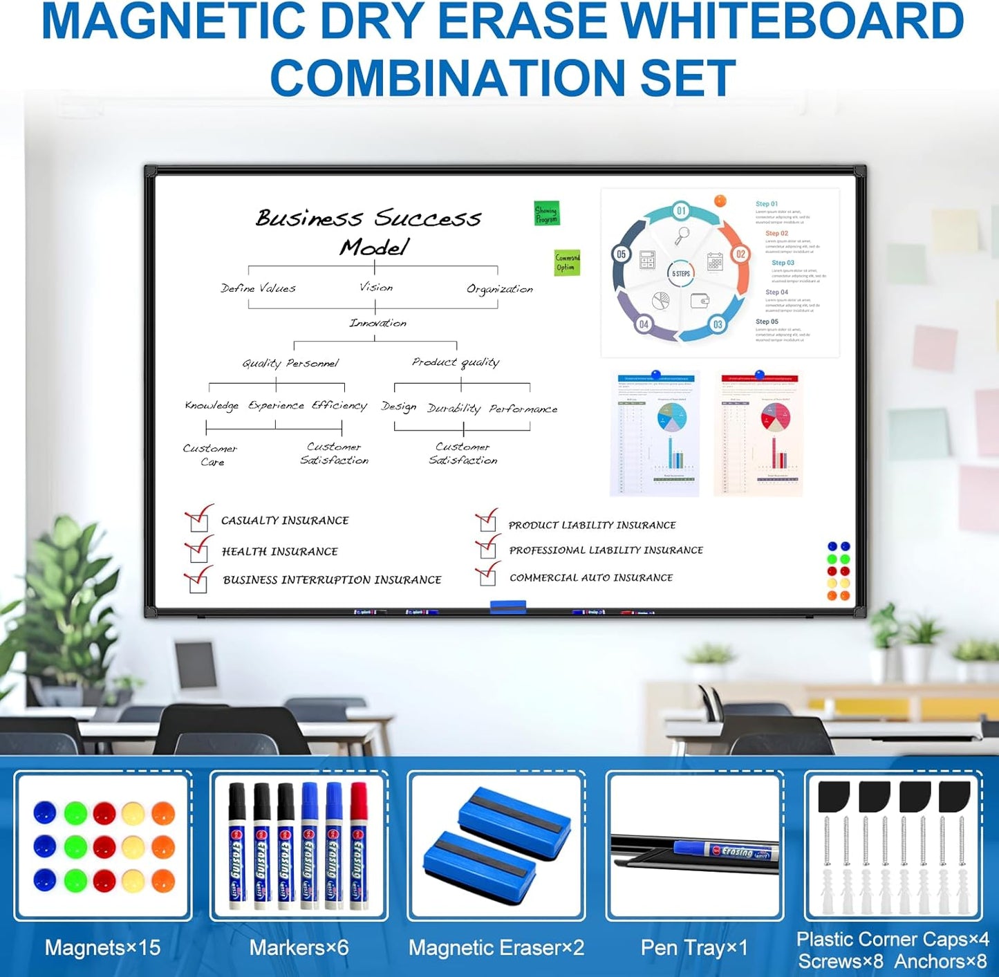 H-Qprobd 6'x4' Large Magnetic White Board Dry Erase Whiteboard with Black Aluminum Frame, 72"X48" Magnet Presentation Wall Boards for Office, Classroom, School, Home