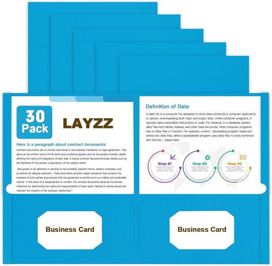 Folders with Pockets, LAYZZ 30 Pack Paper Pocket Folders, 2 Pocket File Folder Fits Letter Size Paper, for School Office and Home (Light Blue)