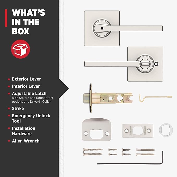 Kwikset Casey Door Handle, Satin Nickel | Interior Lever | Keyless Turn Lock | - Image 8