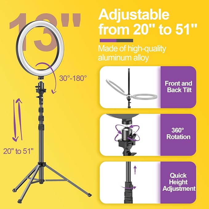 EMART 13" Ring Light with 55" Extendable Tripod Stands and Phone Holder - Image 3