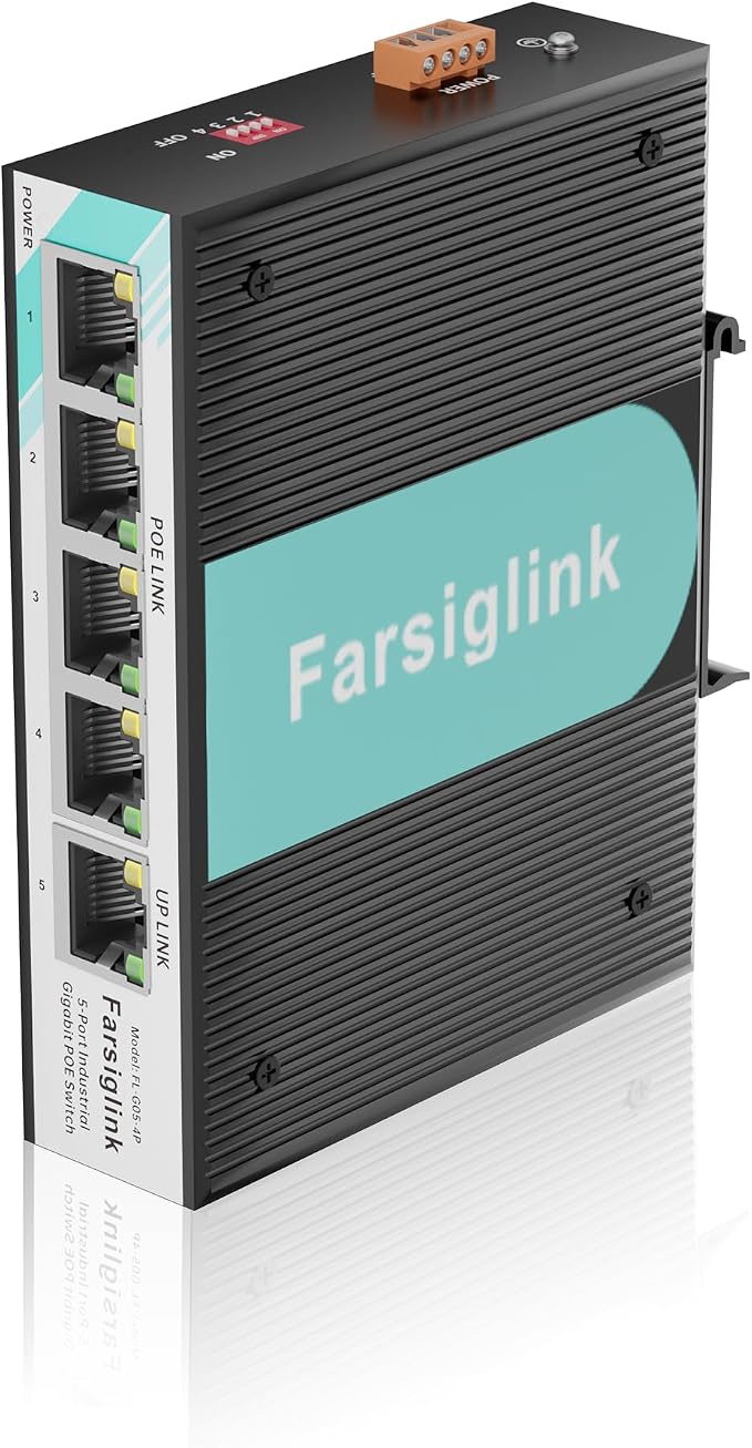 PoE Switch 5-Port Gigabit Mini Industrial Switch, RJ45 10/100/1000Mbps 802.3at by Unknown