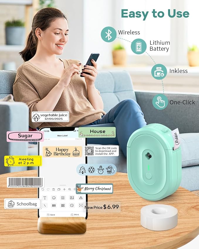 Label Maker Machine with Tape, N12 Portable Bluetooth Label Printer, Wireless - Image 3