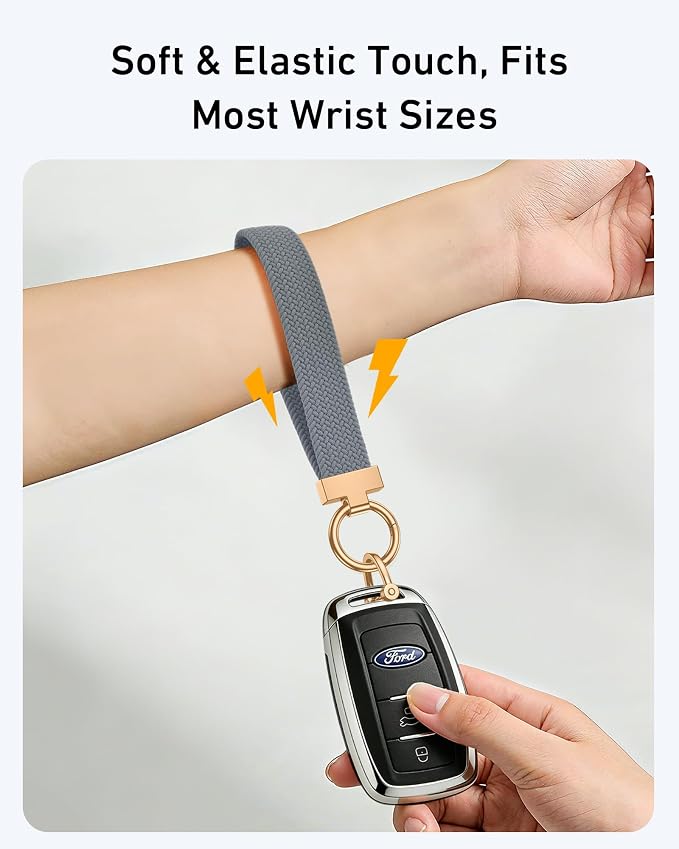 Stretchy Braided Wristlet D-Ring Detachable - Image 3