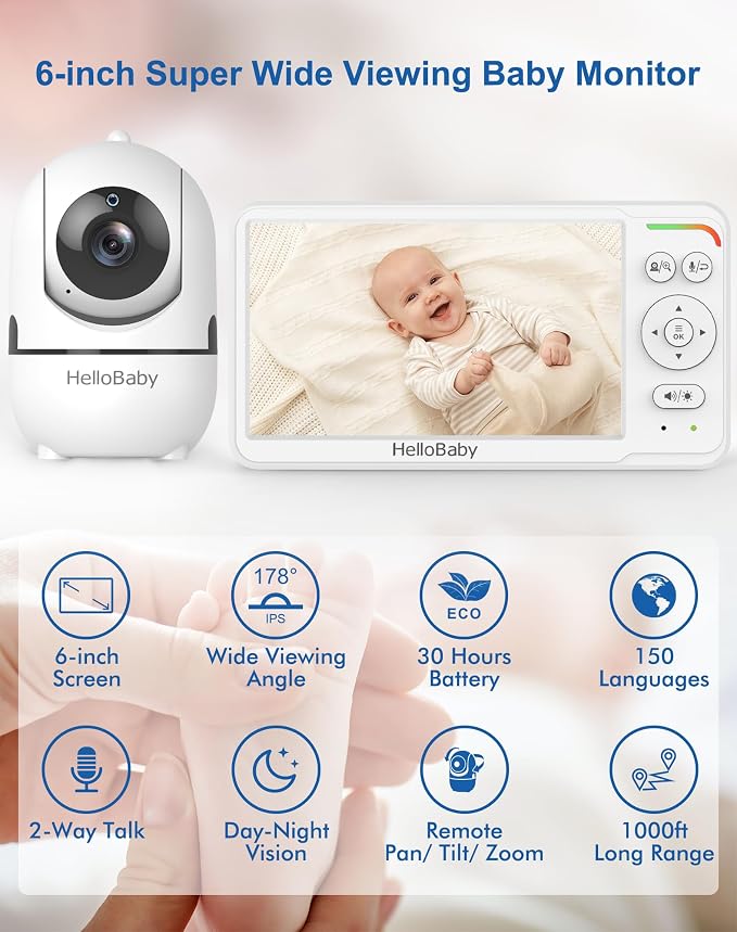 HelloBaby Baby Monitor 6" World First IPS Screen 30H Battery, Secure No WiFi - Image 3