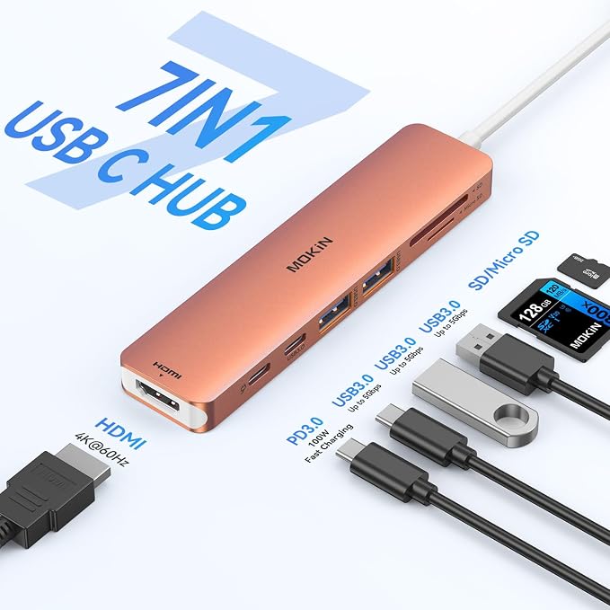USB C Hub HDMI Adapter for MacBook Pro/Air, MOKiN 7 in 1 USB C Dongle - Image 2