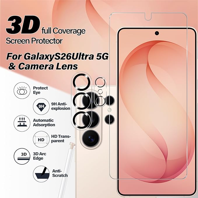 Galaxy S26 Ultra Tempered Glass Screen Protector + Camera Lens ProtectorHD - Image 2