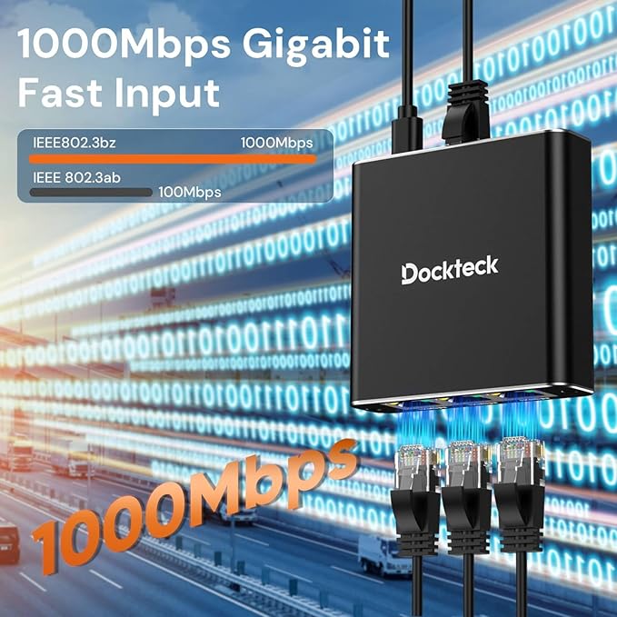 Ethernet Splitter 1 to 3 1000Mbps, Dockteck Internet Cable Splitter 1 in 3 Out - Image 3