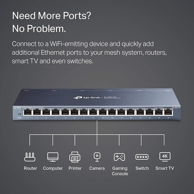 TP-Link 16 Port Gigabit Ethernet Network Switch, Desktop/ Wall-Mount, Sturdy - Image 3