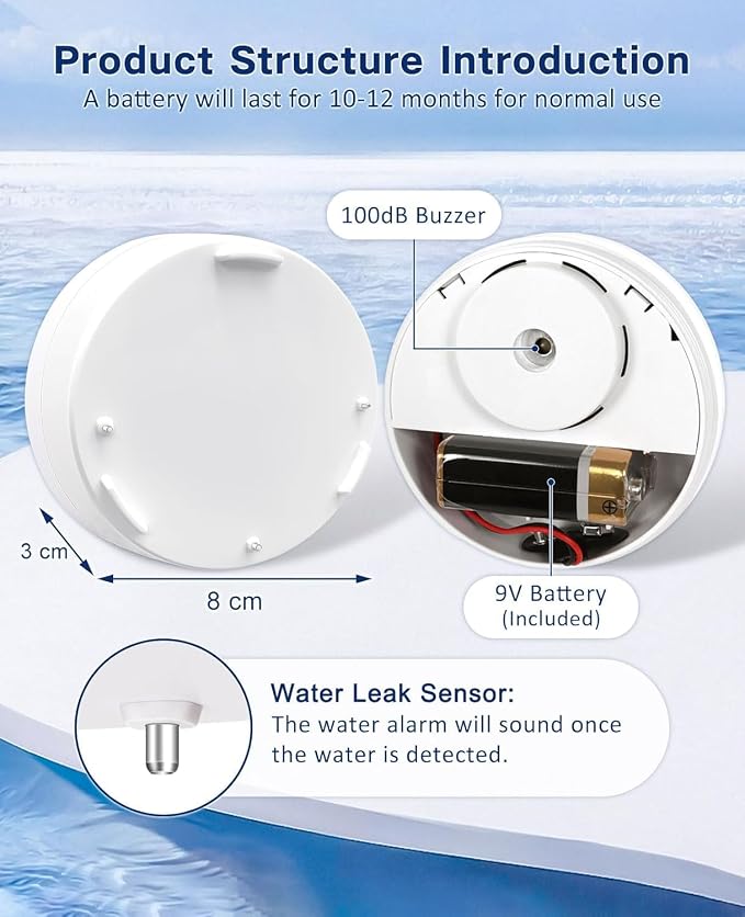 Geevon 1 Pack Water Leak Detectors, 100dB Water Sensor Alarms Flood Detector - Image 5