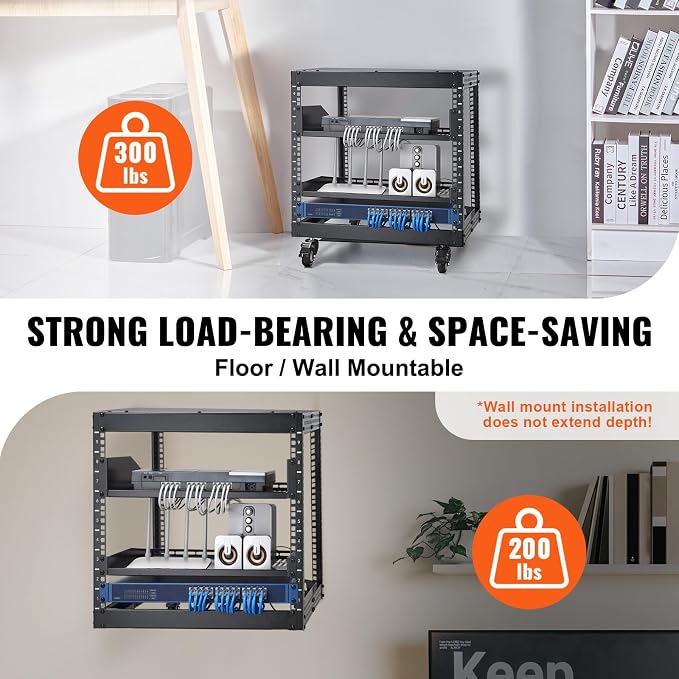 VEVOR 9U Open Frame Server Rack, Free Standing or Wall Mount Network Server Rack - Image 3