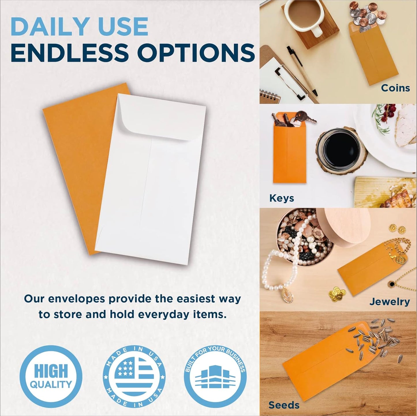 500 Guardian #3 Paper Coin Envelopes - Blank Small Envelopes for Coins, Receipts, Stamps, Small Parts Storage, & More – 2-1/2” x 4-1/4” Cash Envelopes – Gummed Flap Gift Card Holder Envelope