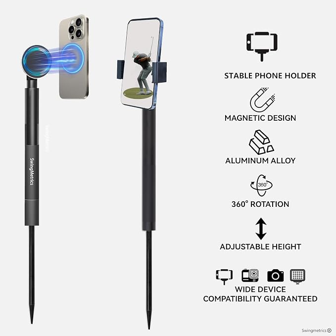 Golf Monopod Selfie Stick with Metal Ground Spike | Magnetic Phone Holder 52" - Image 2