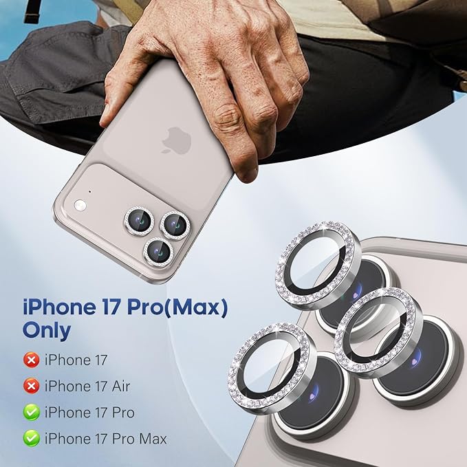 for iPhone 17 Pro / 17 Pro Max Camera Lens Protector Bling, Individual Diamond - Image 2