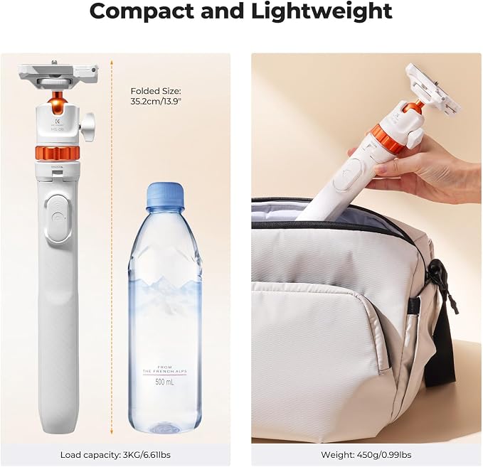 K&F CONCEPT MS08 62'' Selfie Stick Tripod, 2-in-1 Extendable White Phone Tripod - Image 7