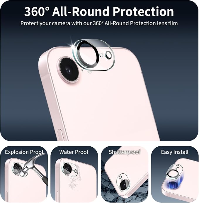 4-Pack Camera Lens Protector for iPhone 16e/17e, 9H Tempered Glass Camera Cover - Image 3